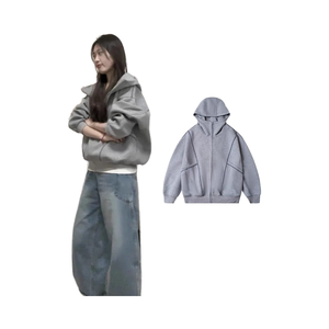 Cappotto maglione autunnale stampato <span class=keywords><strong>con</strong></span> <span class=keywords><strong>cappuccio</strong></span> stile pigro stile 2025 Super caldo stile coreano da <span class=keywords><strong>donna</strong></span> all'inizio dell'autunno grigio - Product Image 1
