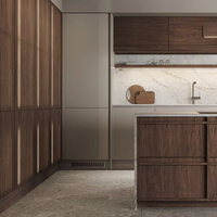 Portes squelette modernes personnalisées Armoires de cuisine Charnière à glissière de tiroir en MDF imperméable en noyer pour cuisines modernes Hôpitaux Appartements