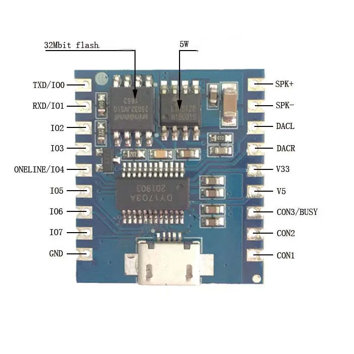Voice playback module IO triggered serial port control USB download flash voice module DY-SV17F