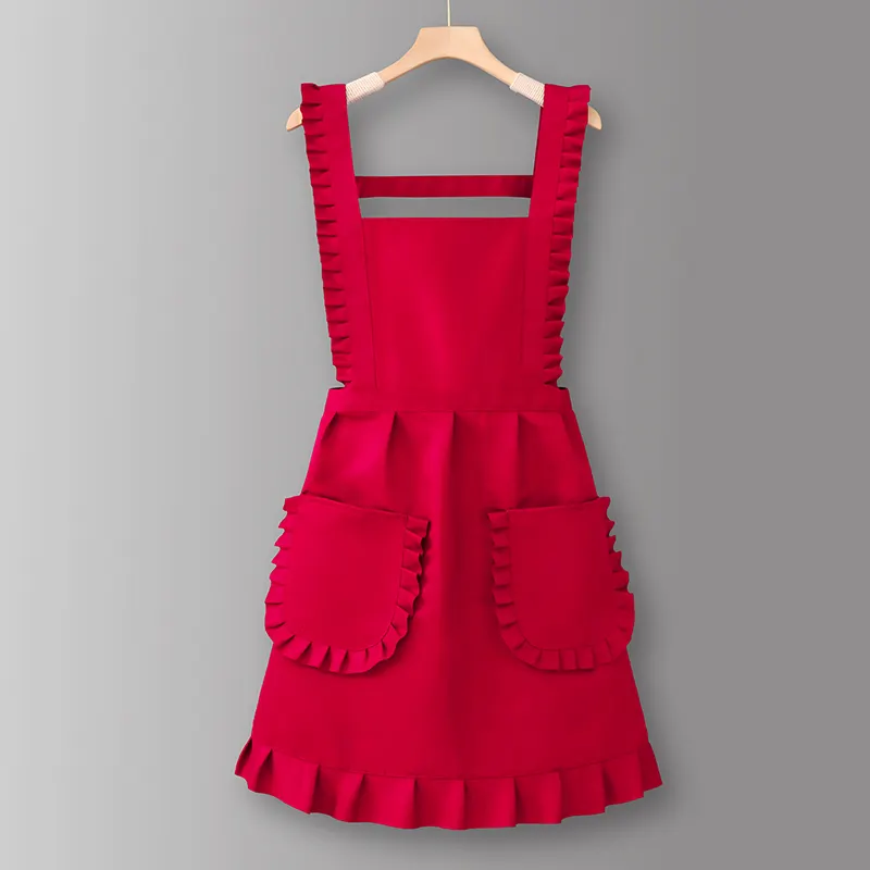 שמלת סינר סינר יפנית אדומה ושחורה בהתאמה אישית עם תפירה שחורה לנשים