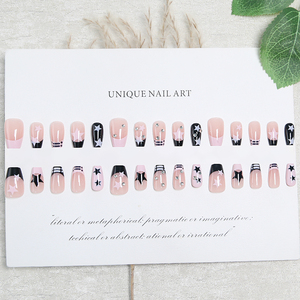 Uñas Postizas Francesas con Diseño de Estrella Blanca y <span class=keywords><strong>Negra</strong></span>, Estilo Y2K, Color Nude, con Pedrería, Cortas y Cuadradas, para <span class=keywords><strong>Manicura</strong></span> Diaria - Product Image 2