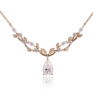 Collar con colgante en forma de pera de oro amarillo de 18 quilates, 6 9mm, detalle con bordes de encaje de piedra principal, joyería de lujo discreta para mujer, venta al por mayor - Product Image 1