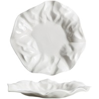 Assiette en céramique irrégulière nordique Assiette à steak pour pâtes rondes blanches à haut sens