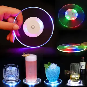 Acrylic LED Cocktail Coaster Multicolor Crystal Glass Drink Cup Base Slim Round Coaster Kitchen Placemat Bar Table Decoration