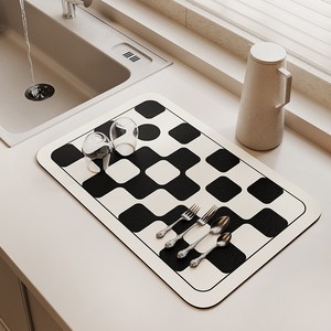 Tapis de drainage carré en terre de diatomée, absorbant, séchage rapide, style moderne, pour évier de cuisine, comptoir, salle à manger - Product Image 3