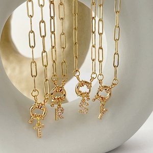 Joyería de estilo hip hop de 14K, cadena de papel chapada en oro de 26 letras iniciales, micro incrustaciones de circonia, colgante, Gargantilla, collar, joyería - Product Image 4
