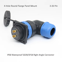 Connecteur d'alimentation étanche IP68 SD28/SP28 à angle droit 90°, 3-26 broches, prise de montage sur panneau à bride 4 trous, 5A-45A, pour contrôle ferroviaire