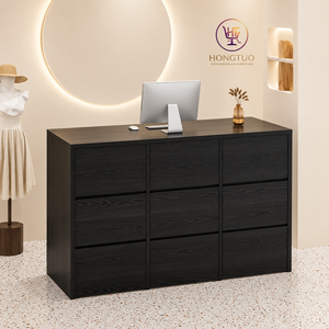 Modern Black Wooden <b>Reception</b> Desk for Salon, Front <b>Counter</b> with Storage Cabinet for Beauty Shop - Product Image 1