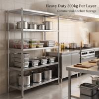 Étagères en acier inoxydable pour marchandises, rayonnage de stockage commercial pour cuisine, unité d'étagère robuste pour équipement de restauration et services alimentaires