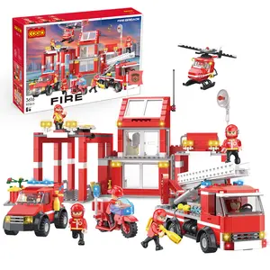 Commercio all'ingrosso OEM ODM bambini Building Blocks mattoni giocattoli City Fire Station camion dei pompieri auto elicottero Building Block set