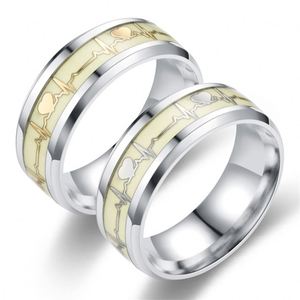 Fashion Stainless Steel Luminous Finger <b>Ring</b> for Women Men Glowing in Dark Heart <b>Couple</b> Wedding Bands Jewelry Gift Accessories - Product Image 2