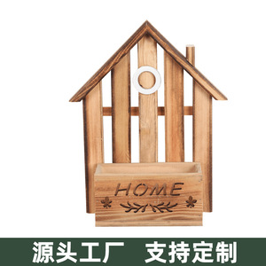 Wooden Cottage <b>Wall</b>-Mounted <b>Flower</b> Pot 18x17.5cm Hanging Modern <b>Decor</b> For Indoor Outdoor Use - Product Image 2