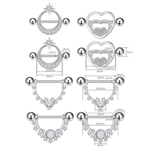 Set de 10 Pares de Piercings para Pezón de Acero Inoxidable 316L Plateado para Niños, con un Corazón y Ocho Circonitas, Bonito Regalo - Product Image 4