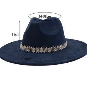 Luxe Suède Brede Rand Panama Fedora Hoed Herfst En Winter Nieuw Design Hoedenband Klassiekers Effen Kleur Vintage Fedora Hoed Groothandel - Product Image 6