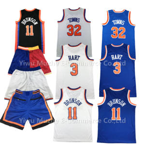 批发顶级品质11 # Jalen Brunson 3 # Josh Hart 32 # Karl-Anthony男士和青年刺绣缝制美国篮球球衣 - Product Image 1