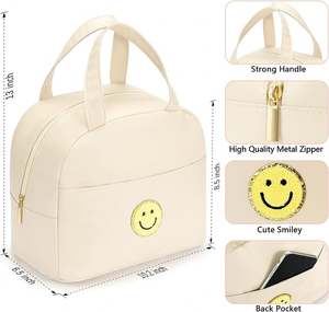Sac à déjeuner décoré de smileys mignons avec une poignée robuste et une fermeture éclair en métal de haute qualité pour enfants - Product Image 6