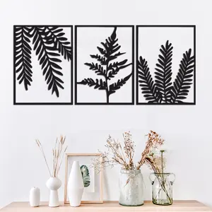 Hot sale 3 sets nordic black metal leaves living room home decor wall art