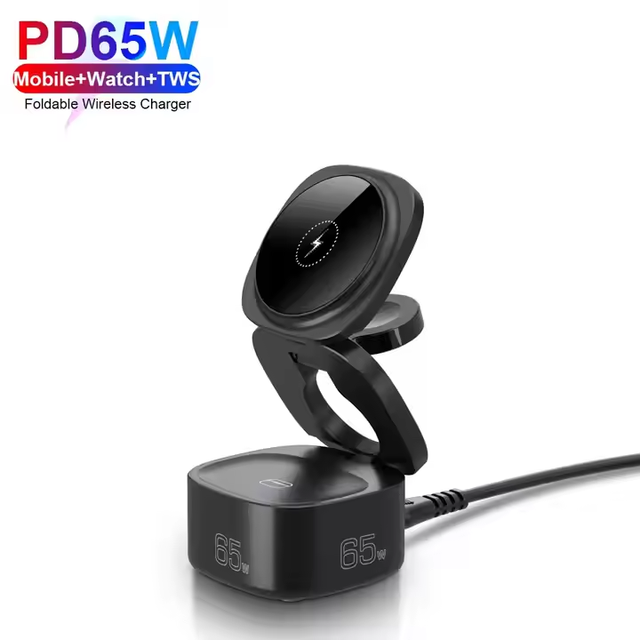5 in 1 Magnetic Wireless Charger Stand GaN 65W Fast Charging Foldable Charging Station with USB TYPE C Outputs for Travel