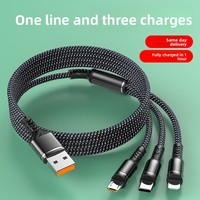 Câble de charge et de données tressé en nylon 3-en-1 USB-A/Micro USB/Type-C, 100W, charge rapide 5A, personnalisable – Cadeau d'affaires