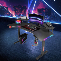 LEIENTE Meubles de bureau à domicile, grand bureau de jeu RGB, table de jeu d'angle pour l'e-sport, fabricant de bureaux de jeu pour PC, bureau de joueur noir