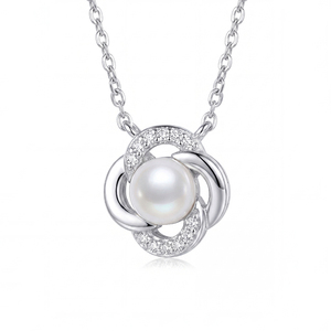 S925 Silver Freshwater Pearl <b>Necklace</b> CZ Pave Decorative Pendant Jewelry Elegant Gift for Women - Product Image 1