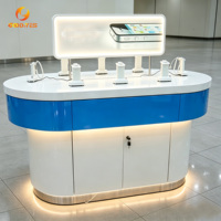 Muebles para Tienda de Teléfonos Móviles en Venta, Kiosco Curvo para Demostración de Teléfonos con Gabinete de Almacenamiento con Cerradura, Kiosco Delgado con LED