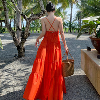 Robe longue maxi dos nu taille haute fluide coupe trapèze pour vacances d'été et tenue de plage, étiquette personnalisée, vente en gros