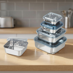 Recipientes Cuadrados Clásicos de Acero Inoxidable para Alimentos, con Tapa Desmontable de Acrílico Azul, Ecológicos, Capacidad de 350 ml, Acabado Brillante - Product Image 2