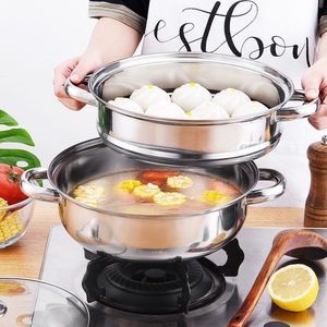Casserole vapeur en acier inoxydable 28 cm, double couche, multi-usages, pour cuisinière à induction, avec panier vapeur - Product Image 1