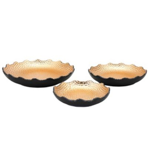 Juego de Tres Tazones Redondos de Aluminio con Acabado Negro Dorado, Tazones Decorativos para el Hogar de la Más Alta Calidad - Product Image 1