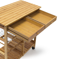 Carrito de Cocina Rodante de Bambú con Ruedas, Soporte para Horno de Microondas, Carrito de Almacenamiento y Mesa Auxiliar