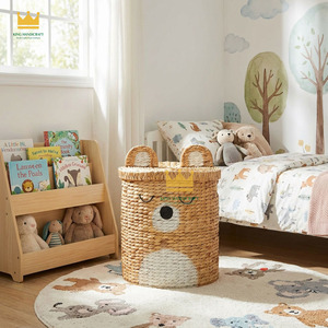 Cartoon Bear Water Hyacinth Storage Basket Toy Organizer Kids Bedroom Bathroom Plant Fiber Handwoven Modern Decorative <b>Bin</b> Cheap - Product Image 4