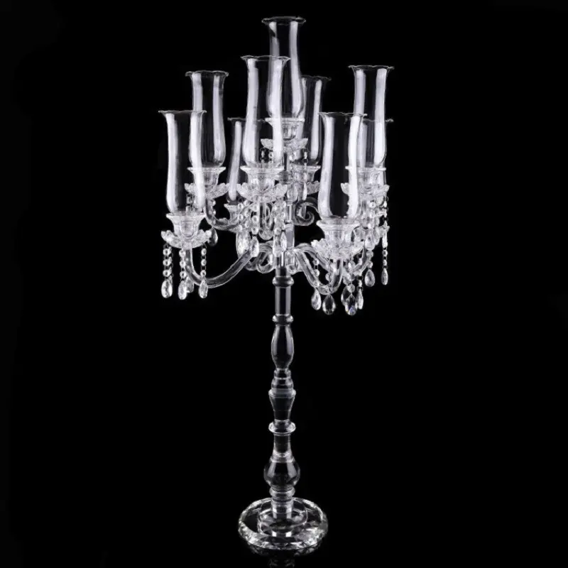 Castiçal de cristal de casamento, candelabros de 9 braços de luxo para mesas de casamentos, decoração de casa