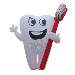 Pano oxford, balão inflável de forma de dente, traje de dente inflável, modelo de dentes infláveis com escova de dentes para propaganda