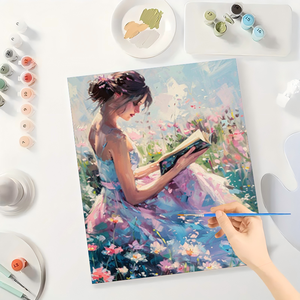 Kit de Pintura por Números de Arte Impresionista para Adultos - DIY Mujer Leyendo en Campo de Flores 16x20 Pulgadas Lienzo Ecológico sin Marco - Product Image 3