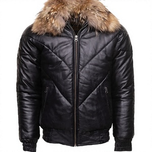 Blouson Bomber Homme en Cuir et Toile, Col Rabattu, Respirant, Fermeture Éclair, Manteau d'Hiver Décontracté, Vêtement d'Extérieur OEM - Product Image 6