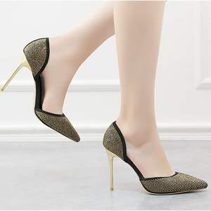 Chaussuress 부어 femmes nouveaux 스타일 크리스탈 리벳 블랙 박힌 뾰족한 발가락 연필 숙녀 펌프스 섹시한 여성의 드레스 + 신발 - Product Image 5