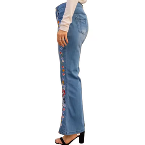 Stickerei und Perlen Skinny Flared Jeans für Frauen Blue Fashion Frauen High Waist New Style Woman Denim Jeans - Product Image 4