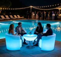 Ensemble de mobilier moderne lumineux LED à couleurs changeantes, comprenant un fauteuil, une barre lumineuse, un couvercle de pot et un siège de loisirs extérieur étanche pour sous-sol