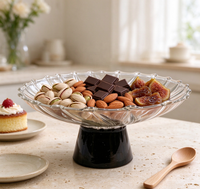 Bol à fruits en verre sur piédestal avec base noire, plat de service transparent pour fruits, desserts, collations, décoration de table, maison