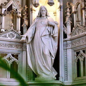Estatua de Jesús de Mármol Blanco Tallada <span class=keywords><strong>a</strong></span> Mano, Tamaño Real, Escultura Religiosa de Cristo Sentado en Piedra para Decoración Exterior de Iglesias - Product Image 3
