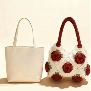Bolso de Ganchillo Hecho a Mano para Mujer, Serie Rosa, Bolso de Moda para Abuela, Bordado, Abierto, para Ocio y Vacaciones - Product Image 4