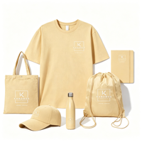 Ensembles promotionnels Hong-Fu : Sacs fourre-tout en coton, T-shirts, gobelets et casquettes personnalisés avec logo pour salons professionnels et cadeaux d'accueil