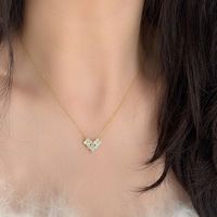 Collier flottant en moissanite GRA VVS micro-pavée 2,5 mm, forme cœur pixel créative et déformable, bijoux en argent 925 plaqué or