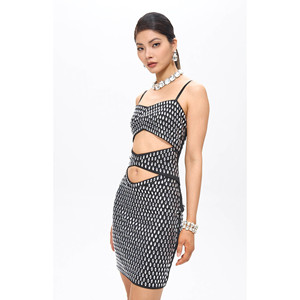 Robe mini noire ornée de cristaux découpés Nure - Product Image 1