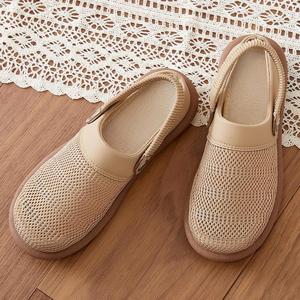 Closed Toe Hollow Out Mesh Casual Slides Women Japanese Style Minimalist Polyurethane Soft Sole Summer <b>Sandals</b> Wholesale - Product Image 3
