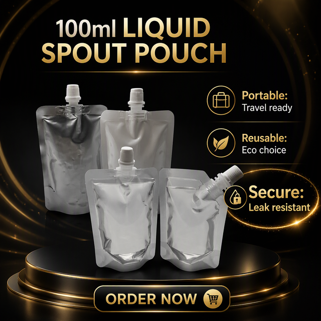 Ready Ship Reusable Clear 100ml 300ml Stand Biodegradable Plastic Spout Pouch for Juice Energy Drink Mineral Water Champagne