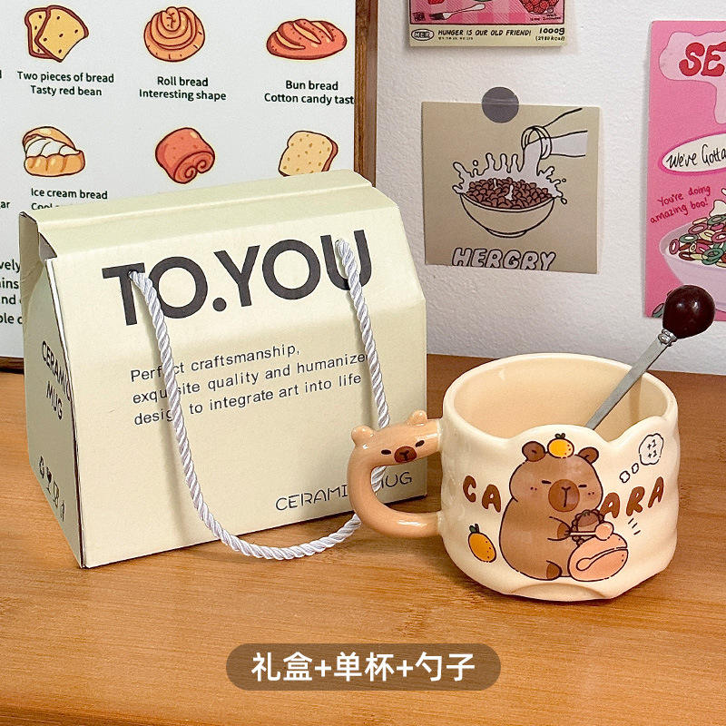 [Gift Box Set with Round Spoon and Cup] Capybara Stacking Cups - Wooden Fish Tapping