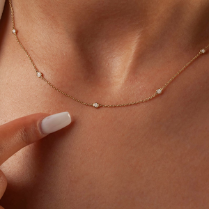 14K Oro 0,35-2 CT Diamante por la yarda Collar Regalo de cumpleaños Collar de estación de diamantes - Product Image 4