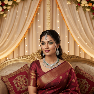 <b>Gold</b> Plated Alloy Pearl Bridal Shadow Choker Necklace <b>Set</b> Earrings Maang Tikka Ethnic Handmade High Quality Latest Wedding Gift - Product Image 2